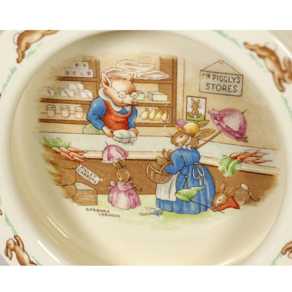 Vtg Royal Doulton Bunnykins 6" Round Baby Plate Pigglys Store Barbara Vernon - Picture 4 of 8